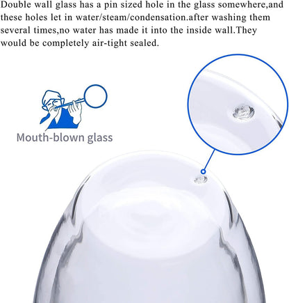 2-Pack 15 Oz Double Walled Glass Coffee Mugs with Handle,Large Insulated Layer Coffee Cups,Clear Borosilicate Mugs,Perfect for Cappuccino,Tea,Latte,Espresso,Hot Beverage,Wine,Microwave Safe