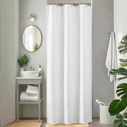 White Shower Curtain Set for Bathroom, 36" Stall Small Boho Design with 12 Hooks, Soft Lightweight Jacquard Fabric, Machine Washable, 36 W X 72 L