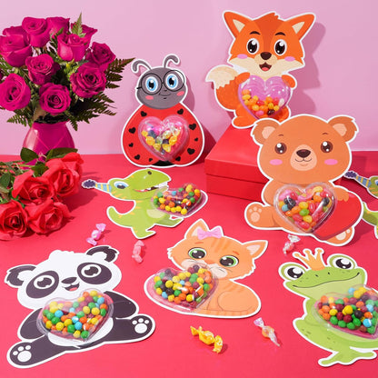 36Set Valentines Day Cards with Candy Dome Holders, Cute Animal Valentines Candy Holder Cards for Kids, Funny Valentines Exchange Greeting Cards DIY Gift Box School Classroom Crafts Prize Party Favors