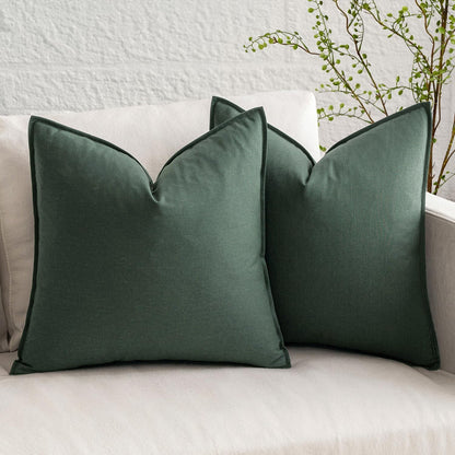 Pack of 2 Christmas Decorative Linen Pillow Covers Boho Farmhouse Modern Soft Accent Throw Pillows Neutral Cushion Covers for Sofa Couch Bed Living Room Home Decor, 18X18 Inch Dark Green