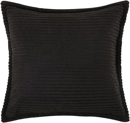 Corduroy Black Throw Pillow Covers Set of 2 Striped Boho Decorative with Edge Design,Super Soft Throw Pillow Cushion Covers for Couch Sofa Living Room Solid Square 18×18Inch/45Cm×45Cm
