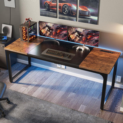 63" x 24" Heavy-Duty Computer Desk with Power Outlets & USB-C, Enhanced Desktop Thickness, Sturdy Metal Frame, Ideal for Home Office and Gaming, Rustic Brown and Black Finish