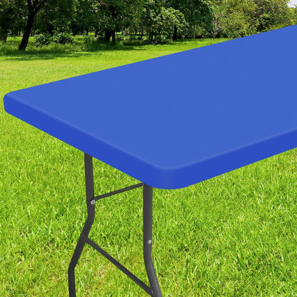Elastic Fitted Vinyl Tablecloth with Flannel Backing for 6Ft Folding Tables, Waterproof and Wipeable, Ideal for Indoor and Outdoor Use (Blue, 30" x 72")
