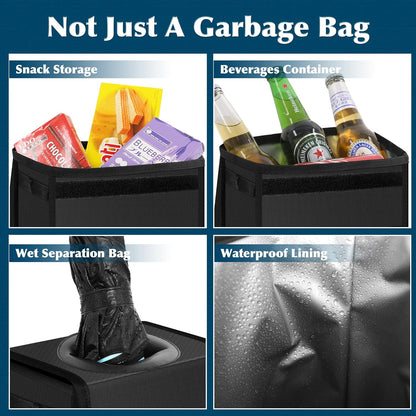 Leak Proof Car Trash Can with Lid - Waterproof Automotive Garbage Bin for Suvs, Collapsible and Portable Car Trash Bag, Black