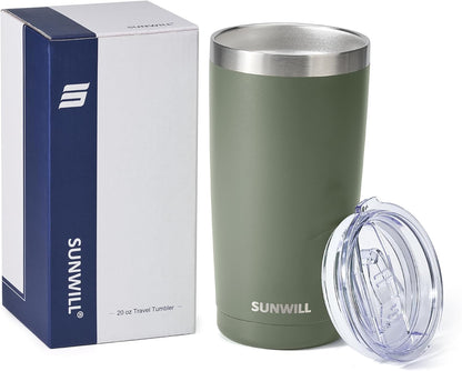 Travel Coffee Tumbler 20 Oz, Insulated Mug with Lid, Stainless Steel Iced Cup for Outdoor, Powder Coated Camp Green