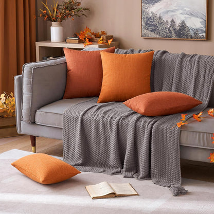 Set of 2 Rustic Linen Burlap Pillow Covers for Farmhouse Boho Decor - 18x18 Inch Accent Pillowcases for Sofa, Car, Couch, and Bedroom