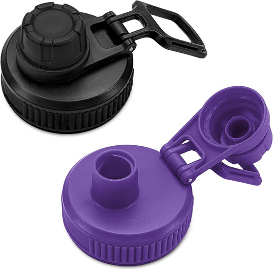 Spout Lid for Hydro Flask Wide Mouth Sport Water Bottles,2 Pack Replacement Lids for Most 12,14,16,18,20,22,32,40,64Oz Wide Mouth Water Bottles with Handle Easy to Carry (Black+Purple)