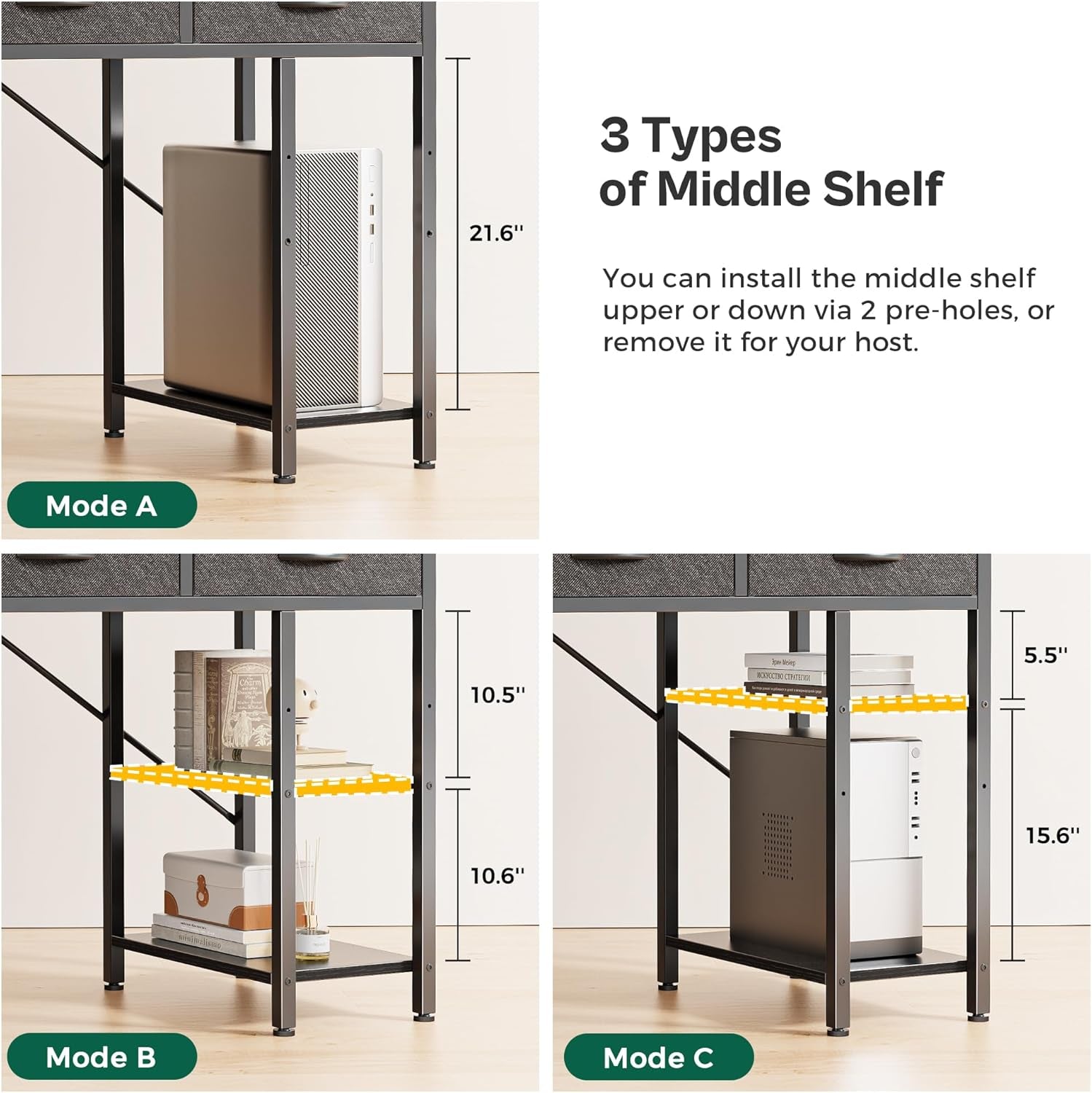 47-Inch Computer Desk with 6 Drawers and Shelves, Versatile Reversible Gaming and Corner Desk with Storage for Home Office, Study, and Living Room, Black
