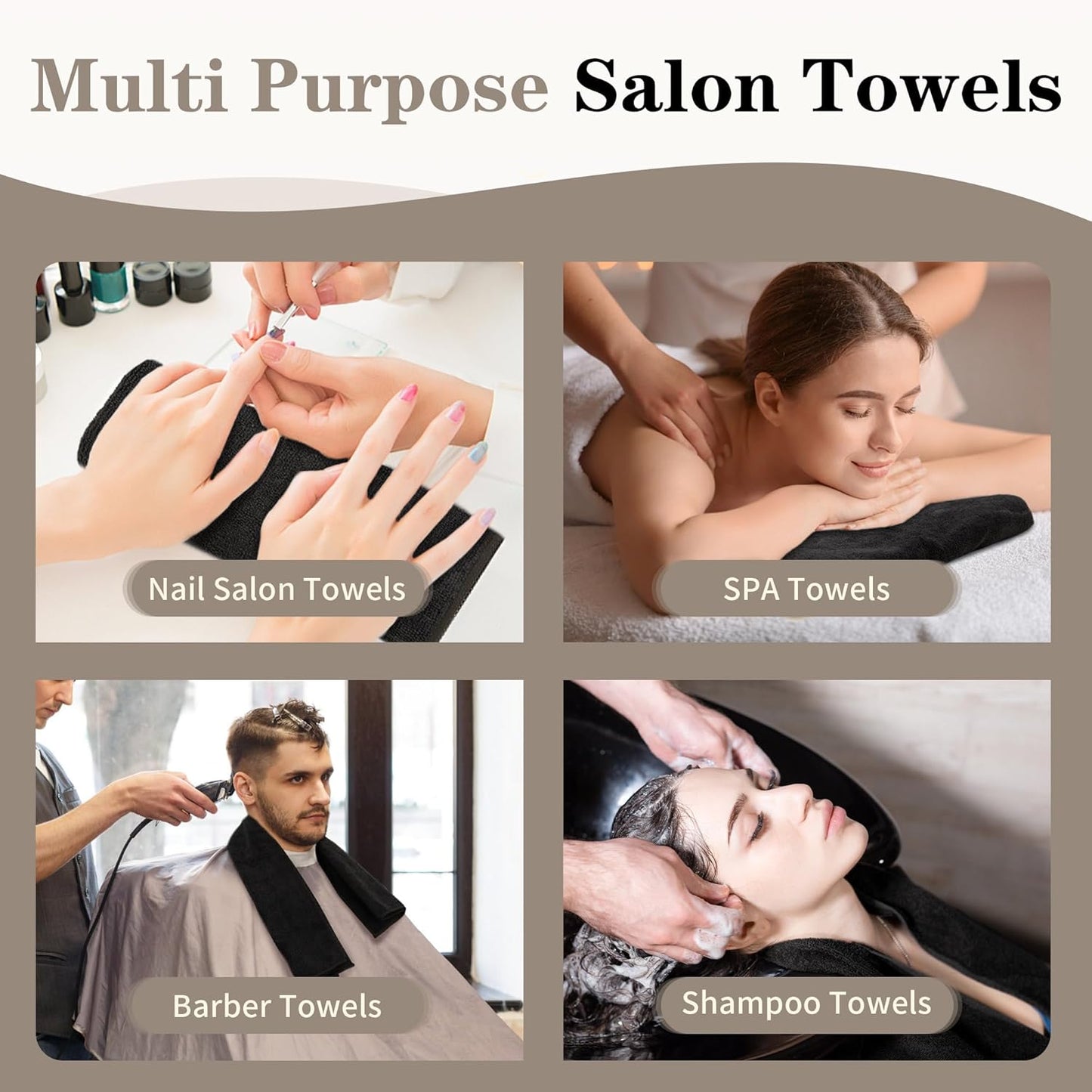 Salon Towels 12 Pack, Black Hand Towels for Bathroom, Quick Dry Gym Towels, Spa Face Towel, Absorbent Microfiber Towels for Salon, Barber, Gym, Bath, Pedicure and Home Hair Care,16 X 27 In