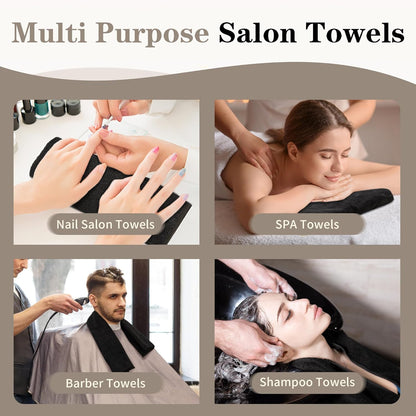 Salon Towels 12 Pack, Black Hand Towels for Bathroom, Quick Dry Gym Towels, Spa Face Towel, Absorbent Microfiber Towels for Salon, Barber, Gym, Bath, Pedicure and Home Hair Care,16 X 27 In